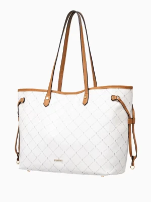 Duża biała shopperka w monogramowy wzór z kosmetyczką Puccini