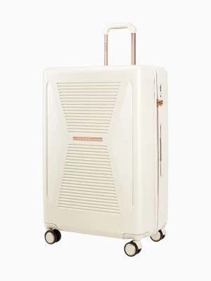 Duża biała walizka z elementami rose gold Puccini