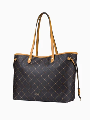 Duża brązowa shopperka w monogramowy wzór z kosmetyczką Puccini