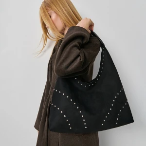 Duża czarna torba hobo bag ze sztucznego zamszu House