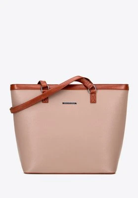 Duża damska shopperka z ekoskóry beżowo - brązowa Wittchen