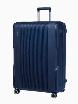 Duża granatowa walizka zamykana na klamry Puccini