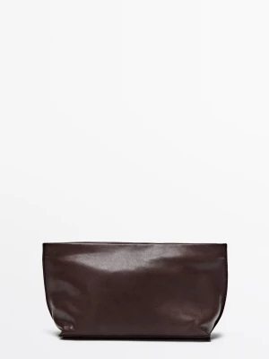 Duża Kosmetyczka Ze Skóry Nappa - Popielaty Brąz - Massimo Dutti - Female