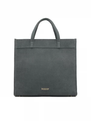 Duża minimalistyczna torebka do ręki z szarego zamszu Kazar