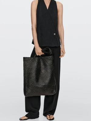 Duża Pleciona Torba Shopper Ze Skóry Nappa - Czarny - - Massimo Dutti - Kobieta