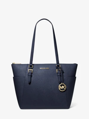 Duża podróżna torba tote Charlotte na zamek ze skóry saffiano Michael Kors GRANATOWY (Niebieski)