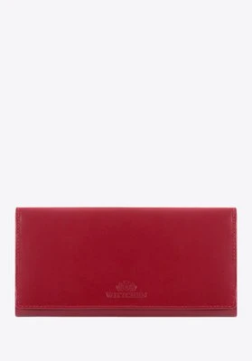 Duża portmonetka ze skóry naturalnej mieszcząca dowód rejestracyjny wiśniowa Wittchen