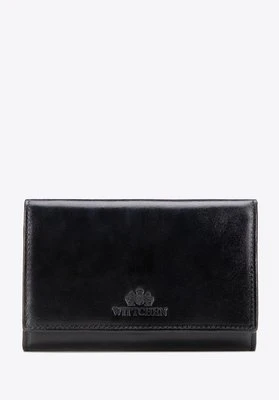 Duża portmonetka ze skóry naturalnej z zapięciem na napę czarna Wittchen