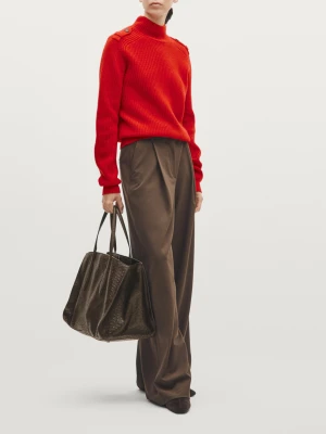 Duża Torba Md Icon Ze Skóry Z Fakturą - Brązowy - - Massimo Dutti - Kobieta