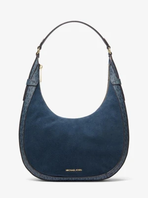 Duża torba na ramię Preston w kształcie półksiężyca z charakterystycznym logo Michael Kors GRANATOWY (Niebieski)