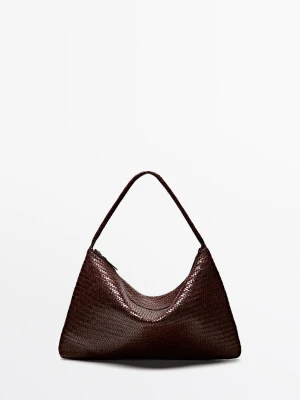 Duża Torba Na Ramię Z Plecionej Skóry Nappa - Bordowy - - Massimo Dutti - Kobieta