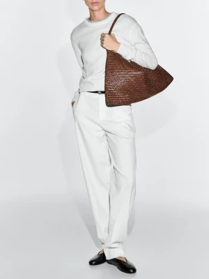 Duża Torba Na Ramię Z Plecionej Skóry Nappa - Skórzany - - Massimo Dutti - Kobieta