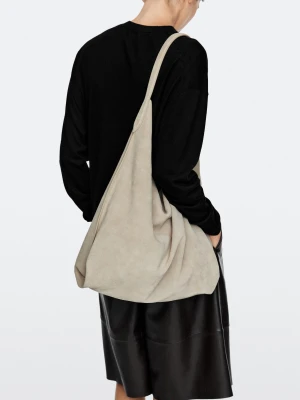 Duża Torba Na Ramię Ze Skóry Zamszowej - Ecru - Massimo Dutti - Female