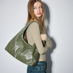 Duża torba na ramię ze sztucznej skóry oliwkowa House