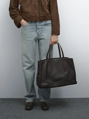 Duża Torba Shopper Md Icon Ze Skóry Nappa - Brązowy - - Massimo Dutti - Kobieta