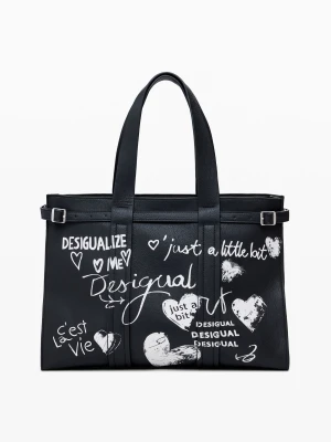 Duża torba shopper z efektem skóry z literami Desigual