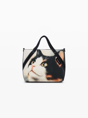 Średnia torba shopper z kotem Desigual
