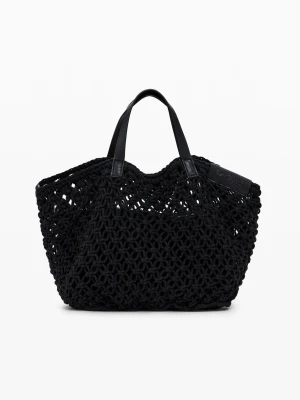 Duża torba shopper z szydełkowym wzorem Desigual czarny