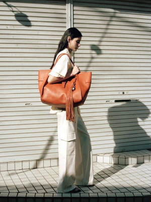 Duża torba shopper ze skóry pomarańczowy - Kobieta - Rozmiar uniwersalny - MANGO