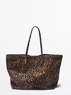 Duża Torba Tote Ze Skóry Z Futrem - Ecru - Massimo Dutti - Female