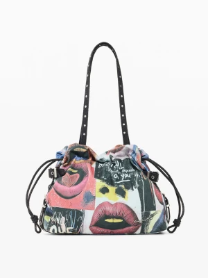 Torba shopper z nadrukiem Desigual niebieski