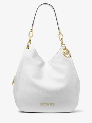 Duża torebka na ramię Lillie ze skóry groszkowej Michael Kors OPTYCZNA BIEL (Biały)