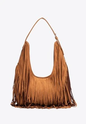 Duża torebka na ramię z frędzlami brązowa Wittchen