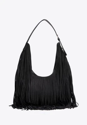Duża torebka na ramię z frędzlami czarna Wittchen