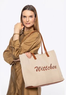 Duża torebka shopper z elementami ekoskóry beżowo - brązowa Wittchen