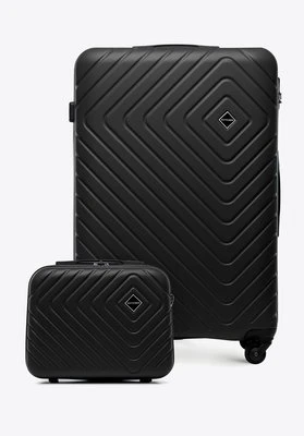Duża walizka i kosmetyczka z ABS-u z geometrycznym tłoczeniem czarne Wittchen