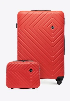 Duża walizka i kosmetyczka z ABS-u z geometrycznym tłoczeniem czerwone Wittchen