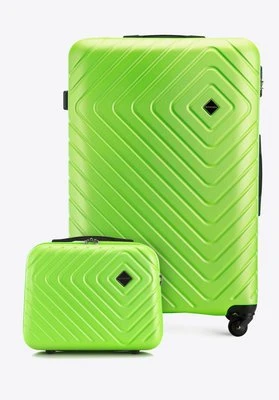 Duża walizka i kosmetyczka z ABS-u z geometrycznym tłoczeniem limonkowe Wittchen