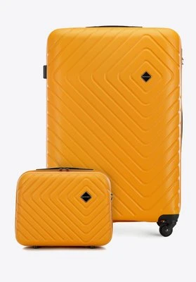 Duża walizka i kosmetyczka z ABS-u z geometrycznym tłoczeniem pomarańczowe Wittchen