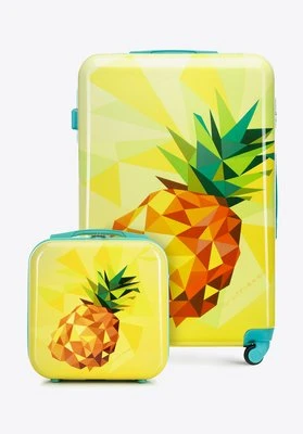 Duża walizka i kosmetyczka z ABS-u z nadrukiem żółte Wittchen