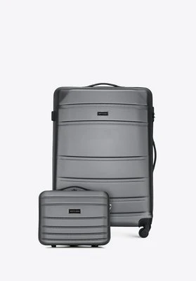 Duża walizka i kosmetyczka z ABS-u żłobione szare Wittchen