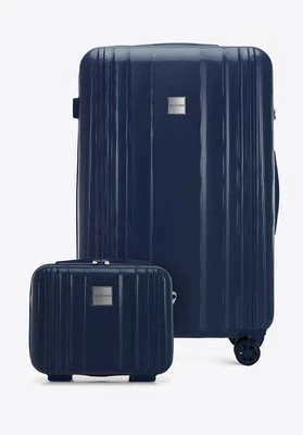 Duża walizka i kosmetyczka z polikarbonu tłoczone granatowe Wittchen