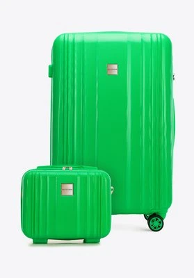 Duża walizka i kosmetyczka z polikarbonu tłoczone zielone Wittchen