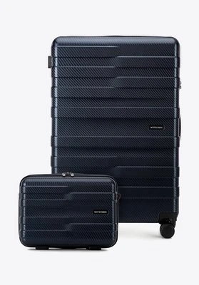 Duża walizka i kosmetyczka z polikarbonu w poziome pasy granatowe Wittchen