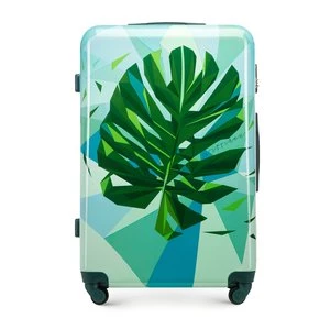 Duża walizka z ABS-u z nadrukiem zielono-niebieska Wittchen