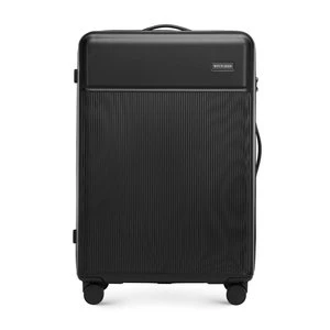 Duża walizka z ABS-u z pionowymi paskami czarna Wittchen