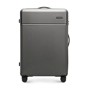 Duża walizka z ABS-u z pionowymi paskami szara Wittchen