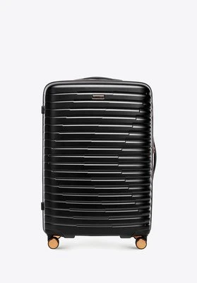 Duża walizka z polikarbonu w poziome żebrowanie czarno - złota Wittchen