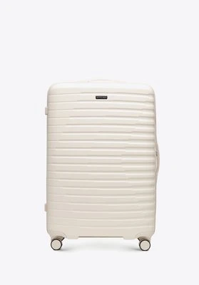 Duża walizka z polikarbonu w poziome żebrowanie kremowa Wittchen