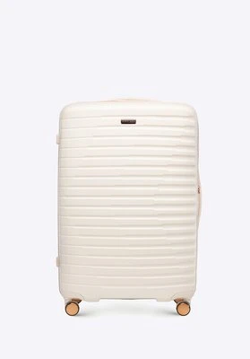Duża walizka z polikarbonu w poziome żebrowanie kremowo - złota Wittchen