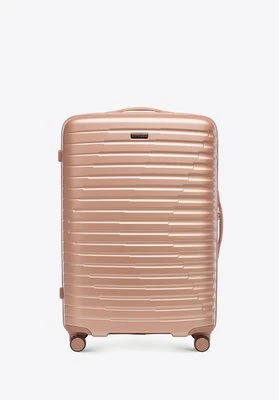 Duża walizka z polikarbonu w poziome żebrowanie różowe złoto Wittchen