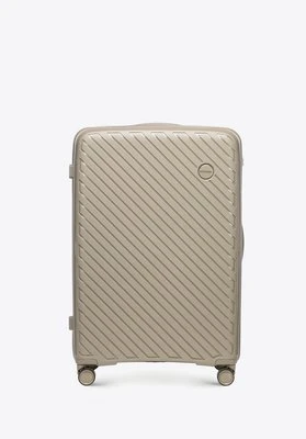 Duża walizka z polipropylenu w tłoczone paski ciemny beż Wittchen