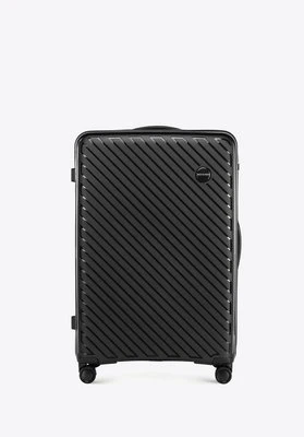 Duża walizka z polipropylenu w tłoczone paski czarna Wittchen