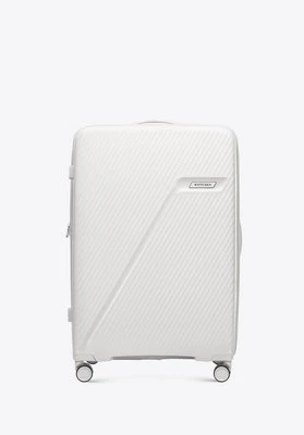 Duża walizka z polipropylenu w ukośne pasy biało - srebrna Wittchen