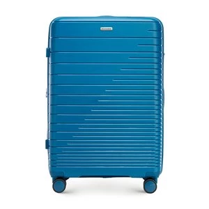 Duża walizka z polipropylenu z błyszczącymi paskami niebieska Wittchen