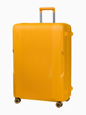 Duża żółta walizka zamykana na klamry Puccini